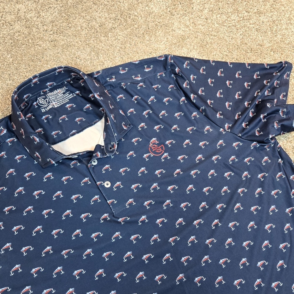 Googan Squad Shirt Mens Size 2XL Fishing lure Blue Polo Performance Golf